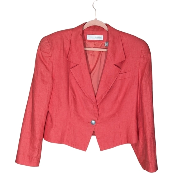 14 - Valerie Stevens | 100% Linen Coral Cropped Blazer - Picture 5 of 5